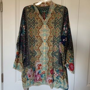Johnny Was floral silk blouse XL